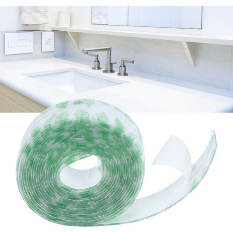 Bande adhésive imperméable pour joints muraux, idéale pour salle de bain et cuisine, 3,2 m (motif feuilles vertes). (1/5)