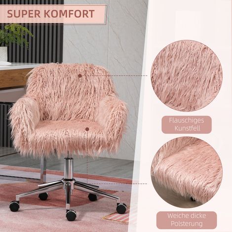 Fauteuil de bureau pivotant blanc, siège en fausse fourrure rose et argent, réglable en hauteur pour fille, mousse rembourrée, 57x60x75-85 cm (1/5)