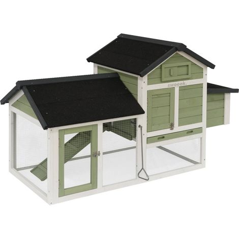 Wooden chicken coop for 3 chickens with nesting box, Galinette, Green, 151x69.5x92.5 cm