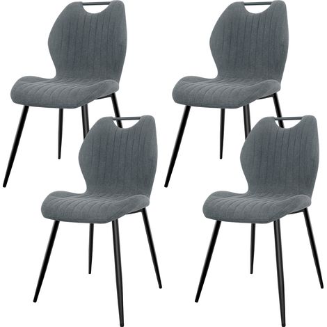 Lewe – Lot de 4 chaises de salle à manger – Dossier en tissu pelucheux – Pieds métalliques antidérapants – Style scandinave gris