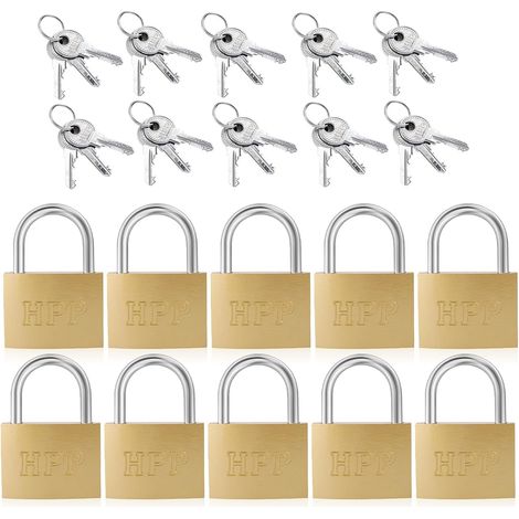Lot de 10 cadenas avec clé, 30 mm, petit cadenas à fermeture identique pour valises, armoires, casiers, non ouverts (1/5)