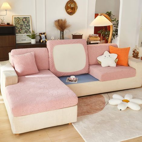 Funda elástica universal antideslizante en forma de L para sofá chaise longue (hojas rosas, 2 plazas).