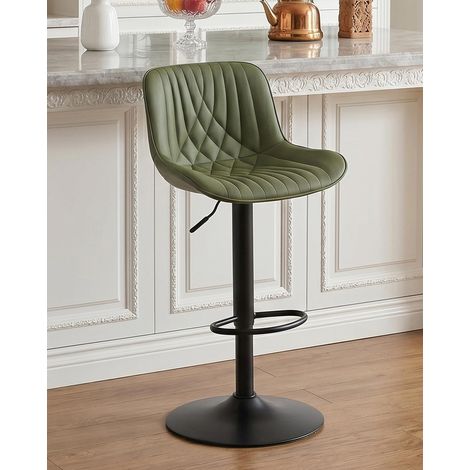 Tabourets de Bar, Chaise de Cuisine Réglable en Hauteur, Chaise Bar en PU, avec Dossier, Convient pour Salle à Manger, Bar, Olive (1/5)