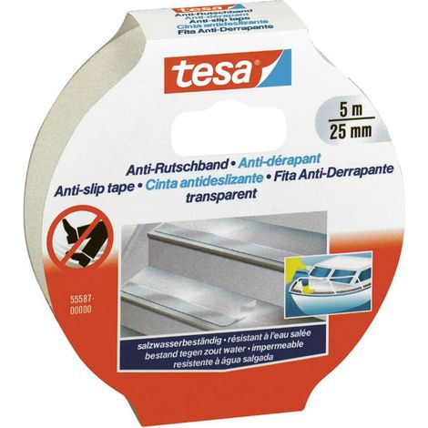 Tesa – Ruban adhésif antidérapant transparent 25 mm x 5 m – Pour escaliers et zones glissantes – Résistant à l'eau et aux UV – Installation rapide sans outils (1/10)