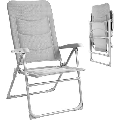 Sedie da giardino con schienale alto imbottite, Sedia da balcone in alluminio regolabile in 6 posizioni, Sedia pieghevole fino a 150 kg, Sedia da pranzo per terrazza Esterno Camping (1/5)
