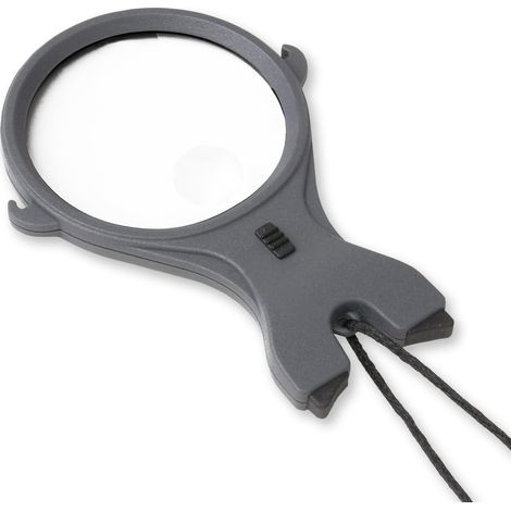 Loupe suspendue avec une cordelette réglable, grossissement de 2,5x, avec fonction éclairage par LED et une petite lentille incorporée, grossissement de 4,5x