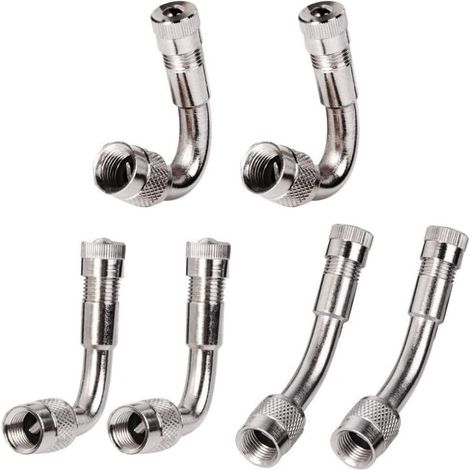 Lntyq 6 Pièces Pneu Valve Rallonge Va, Pneu Valve de Adaptateur, Air Pneu Valve Extension, Pneu Prolongateur Coude de Valve, pour Voiture Moto Vélo Camion, 3 Sortes (Argent)