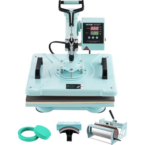 VEVOR Macchina per Trasferimento Termico 300 x 380 mm Macchina per Pressatura a Caldo con Pressa a Tamburo 0,85 kg Pressatura per Magliette Oscillante a 360° per Magliette/Tazze/Piatti, Verde (1/5)