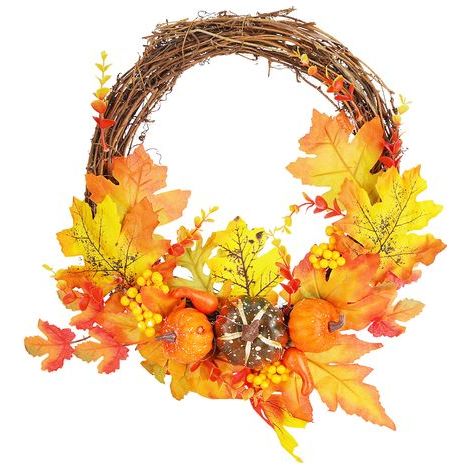 Couronne de Porte Automnale en Feuilles Artificielles de Citrouille pour Décoration Halloween Noël (1/5)