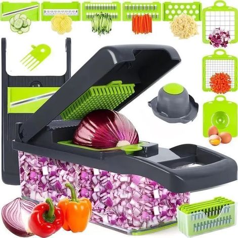 Mandoline Cuisine 15 en 1 Multifonction Coupe Légume avec 8 Lame en Acier Inoxydable Séparateur Filtre pour Oignons Carotte Pomme (1/4)