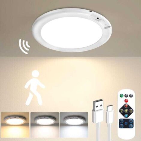BUNTHAUS Trois couleurs Lampe à détecteur de mouvement rechargeable avec télécommande Plafonnier/applique murale magnétique sans fil, alimentée par batterie. (1/5)