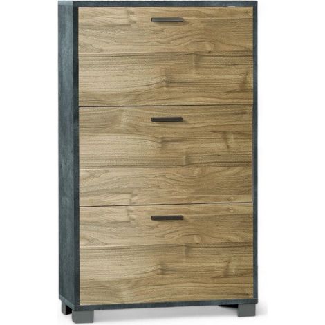 Scarpiera MDF 3 ante 70x29x118 cm design moderno colore marrone effetto legno ossido nero e noce salvaspazio