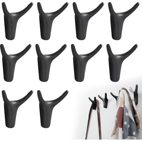Percheros de pared para baño, 10 ganchos de aluminio con forma de asta, con clips en la parte posterior para ocultar los tornillos, adecuados para guardar ropa en el hogar. (1/3)