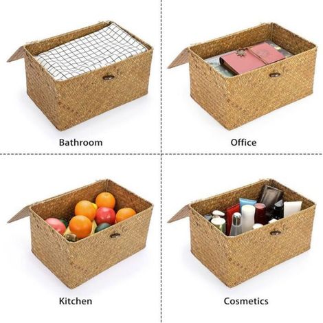 Panier De Rangement - Osier Tissé - 36x24x18 Cm - Avec Couvercle - Intérieur - 1 Pièce (1/5)