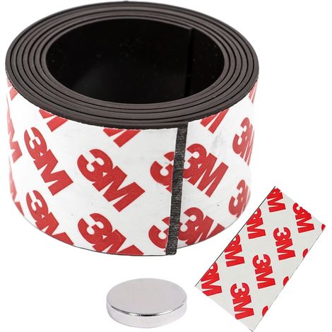 Cinta magnética con adhesivo autoadhesivo 3M, dimensiones: 100 cm / 60 mm / 1,5 mm + imán de neodimio de 10 mm x 2 mm.