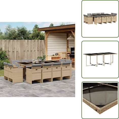 The Living Store Ensemble à manger de jardin coussins 13 pcs mélange beige rotin - Salon De Jardin - Meuble De Jardin - Set De Jardin - Table De Jardin - Chaises De Jardin