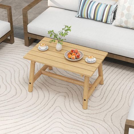 GOPLUS Table Basse Jardin Extérieur en Bois Massif, Petite Table de Jardin Exterieur avec Plateau à Lattes,pour Balcon Terrasse, Charge 125KG, 90 x 54,5 x 50 cm (Marron) (1/5)
