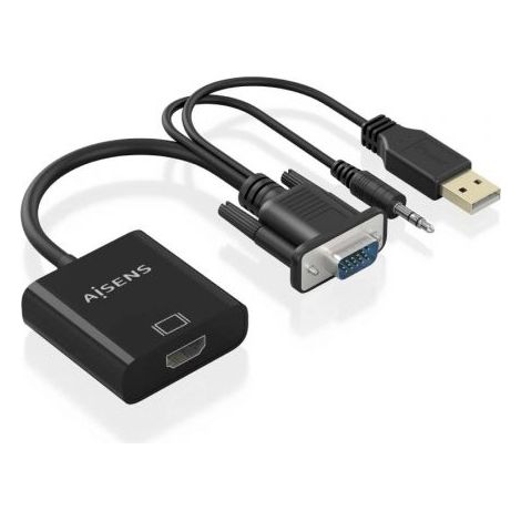AISENS - CABLE CONVERSOR SVGA+AUDIO A HDMI, SVGA/M+JACK 3.5/M+USB-A/M-HDMI A/H, NEGRO, 20CM (1/2)