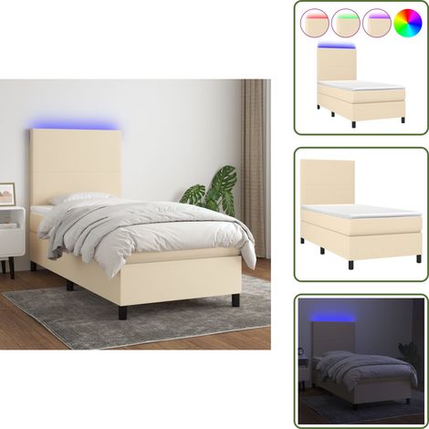 Sommier à lattes de lit et matelas et LED Crème 80x200cm Tissu - Sommier Tapissier - Lit Plateforme - Lit Avec Rangement - Tête De Lit Ajustable - Éclairage Led (1/5)