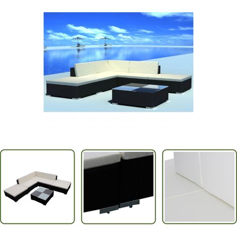 vidaXL Mobilier extérieur - Salon de jardin 6 pcs avec coussins résine tressée noir (1/5)