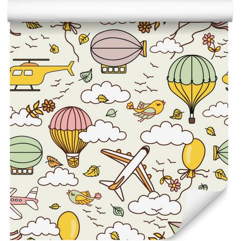 Carta da parati con aeroplani colorati e palloncini per soggiorno e camera da letto 50x1000 cm (1/5)