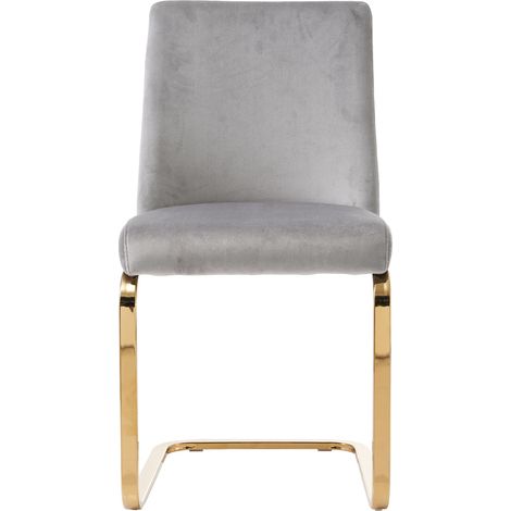 Set di 2 sedie da pranzo in velluto grigio, gambe metalliche dorate (1/5)