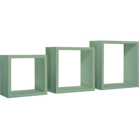 Set 3 Mensole da Parete Cubo in Fibra di Legno Incubo Verde Acqua Marina (1/5)