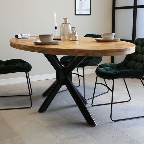 Table à manger ovale Oregon en bois de mangue - Cadre en croix (1/4)