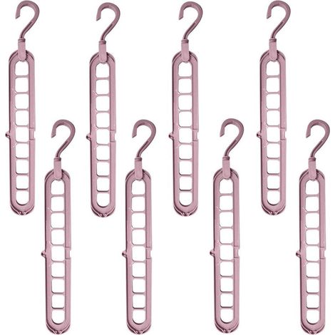 8 pcs Cintre Magique,Qualité Supérieure Cintre Pliable,Multi-Fonctions Cintres Gain de Place,pour Le Stockage et Le Séchage Vêtements Rose (1/5)
