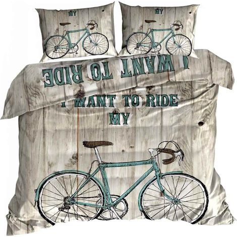 Linge de lit en satin de coton 3D 160x200cm vélo (1/3)