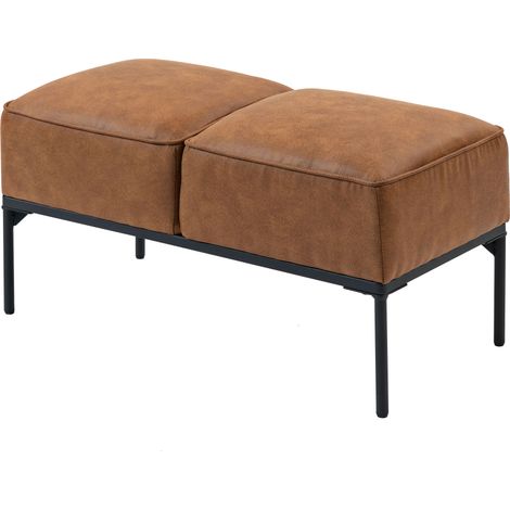 Tabouret moderne en similicuir marron, assise rembourrée épaisse, pieds acier, 80 x 40 x 46 cm (1/5)