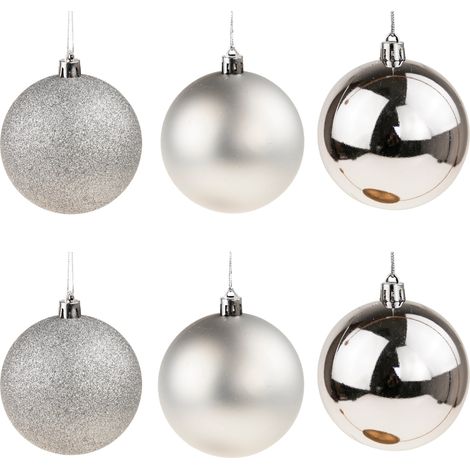 TG63127-1 Silberne Weihnachtsbaumkugeln für die Weihnachtsbaumdekoration, 6 Stück, 8 cm, bruchsicheres Set (1/5)