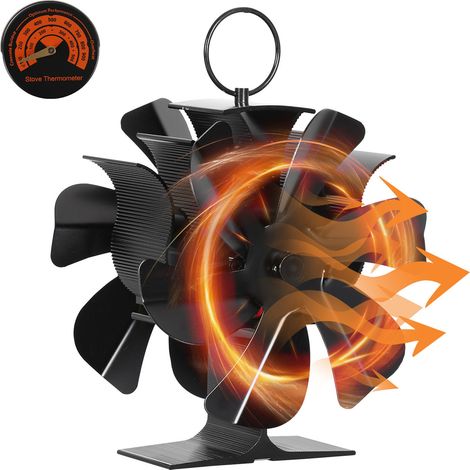 Jiubiaz Ventilatore per stufe a 12 pale - 2 teste - Ventilatore termico, silenzioso, sicuro, efficiente distribuzione del calore per stufe a legna (1/5)