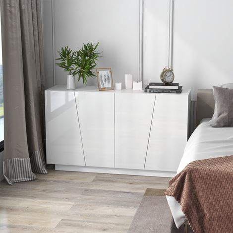 Meuble de rangement avec placards à portes et étagère réglable, 150 x 40 x 88 cm, blanc brillant (1/5)
