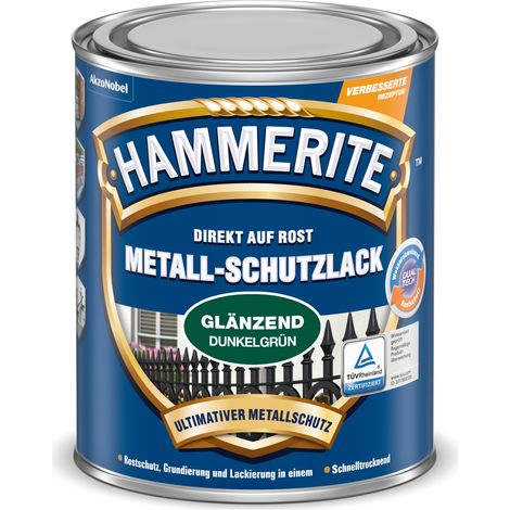 Hammerite Metallschutzlack Glänzend, 3in1- Rostschutz, Dunkelgrün, 750 ml