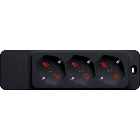 Multipresa con 3 prese bipasso/schuko 10/16A, senza cavo, nero, serie Emilia Specialist - Rosi RS8311N