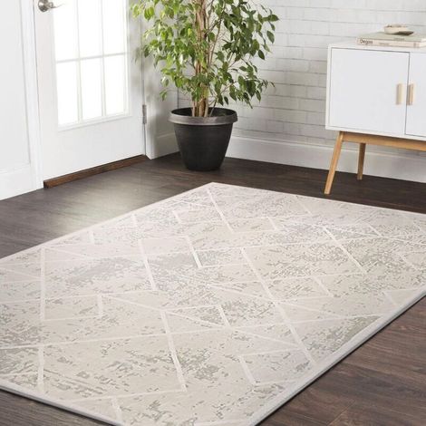 Tappeto moderno astratto per soggiorno, design morbido, facile da pulire, grande (avorio, 120 x 160 cm) -Crezuo