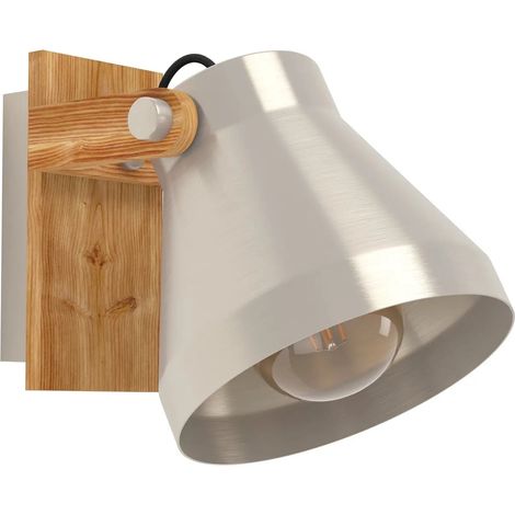 [NEUWERTIG] B-Ware Eglo Wandstrahler Leuchte Spot Cawton Stahlfarben Braun Höhe 19,5 Mm E27 Holz