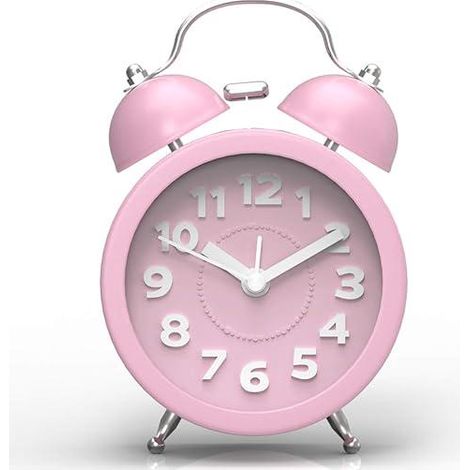 Réveil de chevet classique silencieux rose, petite horloge ronde à double cloche, modèle rétro discret pour chambre (1/5)