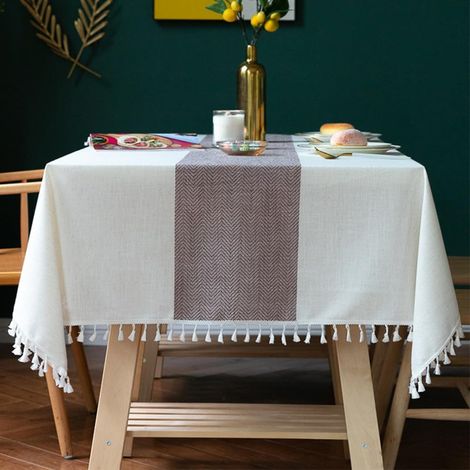 Nappe Rectangulaire Anti Tache Lin Coton Nappe de Table Cloth Impermeable Vintage Style Minimaliste pour Exterieur Jardin, Table Basse 140x180cm (1/4)
