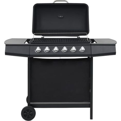 Barbecue à gaz, 6 zones de cuisson, acier noir. (1/5)
