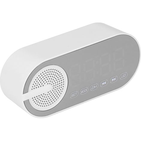 Petit réveil miroir, emplacement pour carte TF, haut-parleur Bluetooth, lumières colorées, basses puissantes, radio FM, enceinte portable à offrir, blanc. (1/5)