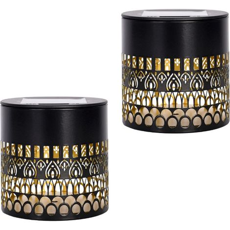 Éclairage paysager solaire pour jardin, 2 lampes décoratives ajourées d'extérieur, appliques murales ajourées RGB étanches (1/5)