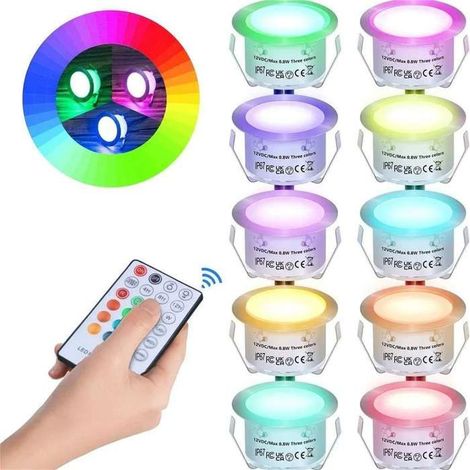 10 spots LED encastrables extérieurs, RGB avec télécommande, IP67 pour terrasse jardin piscine
