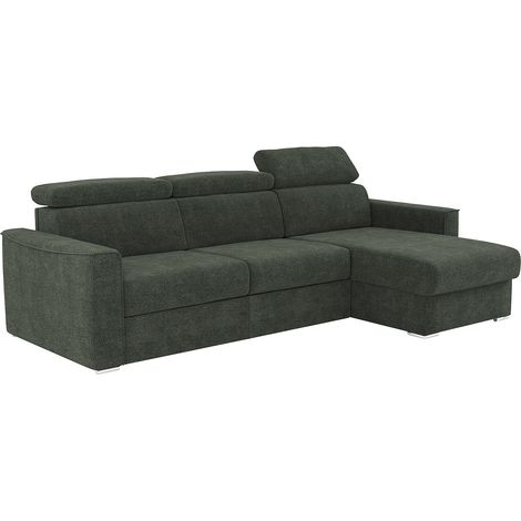 Divano angolare reversibile convertibile rapido in tessuto verde effetto ciniglia - Materasso da 160 cm - Materasso in memory foam da 22 cm VIZIR