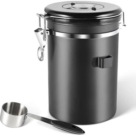SABIR-Cafetière hermétique en acier inoxydable de 1,8 L avec récipient à grains (noir) (1/4)