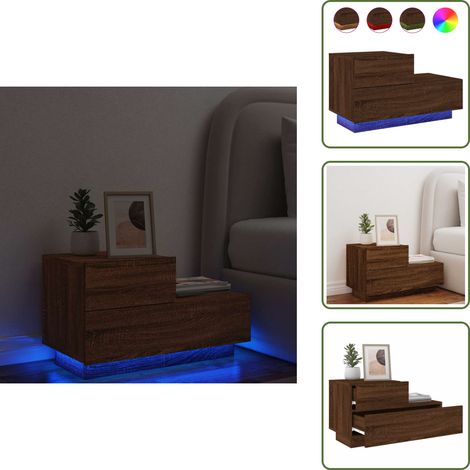 Table de chevet avec lumières LED chêne marron 70x36x40,5 cm - Table De Chevet - Lampe De Chevet - Luminaire LED - Meubles De Chambre - Mobilier Moderne (1/5)