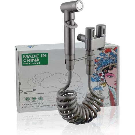 Douchette de Toilette pour Bidet, Douchette Toilette WC avec Kit Pulvérisateur de Bidet à Main Tuyau Télescopique de 2m et Double Vanne de Contrôle (1/5)