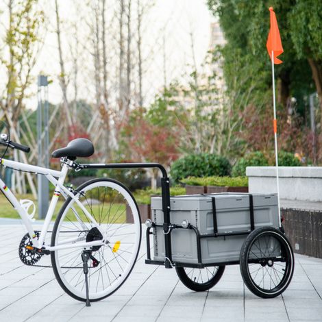 Remolque para bicicleta con caja de almacenamiento extraíble y plegable de 65 litros, reflectores de seguridad, carga máxima de 40 kg, color gris.