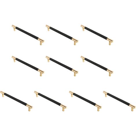 Poignées de meubles moletées, poignées d'armoires de cuisine, poignées de tiroir, entraxe 160 mm, 10 pièces (or + noir) (1/4)